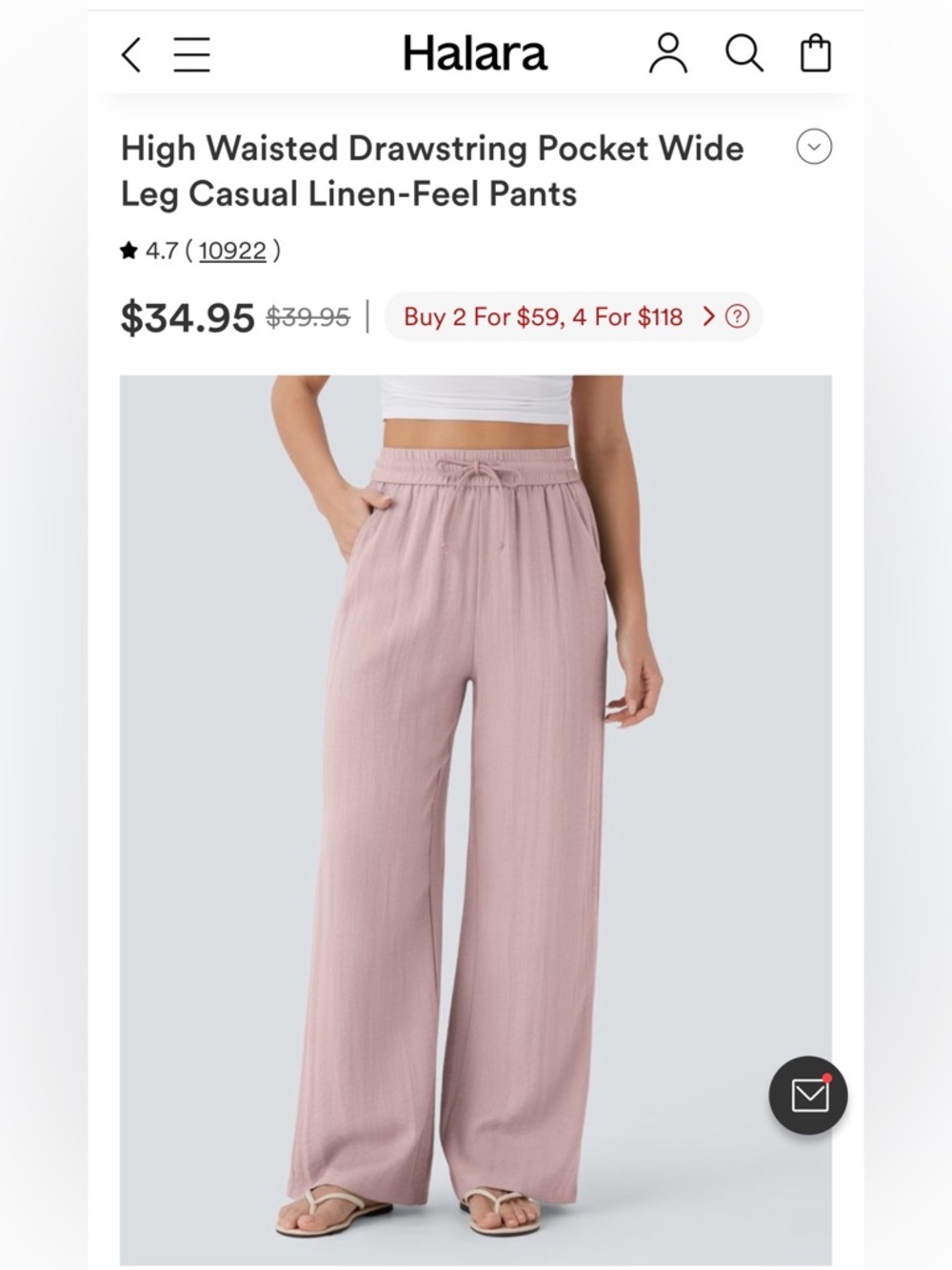 Halara High Waisted Drawstring Pocket Wide Leg Casual Linen-Feel Pants
